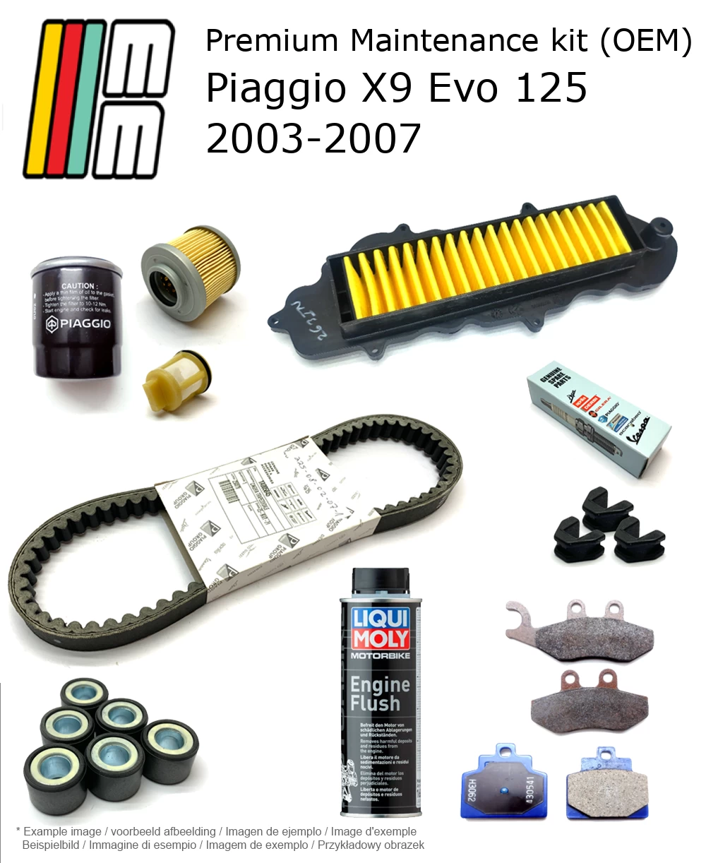 Kit de manutenção (OEM) com pastilhas de travão e aditivo Piaggio X9 Evo 125 2003-2007