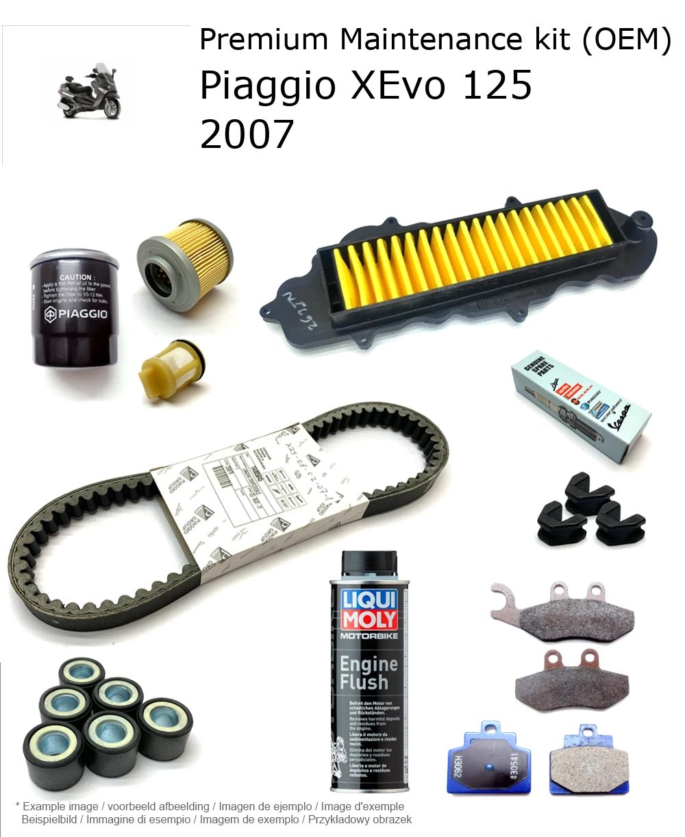 Kit de manutenção (OEM) com pastilhas de travão e aditivo Piaggio XEvo 125 2007