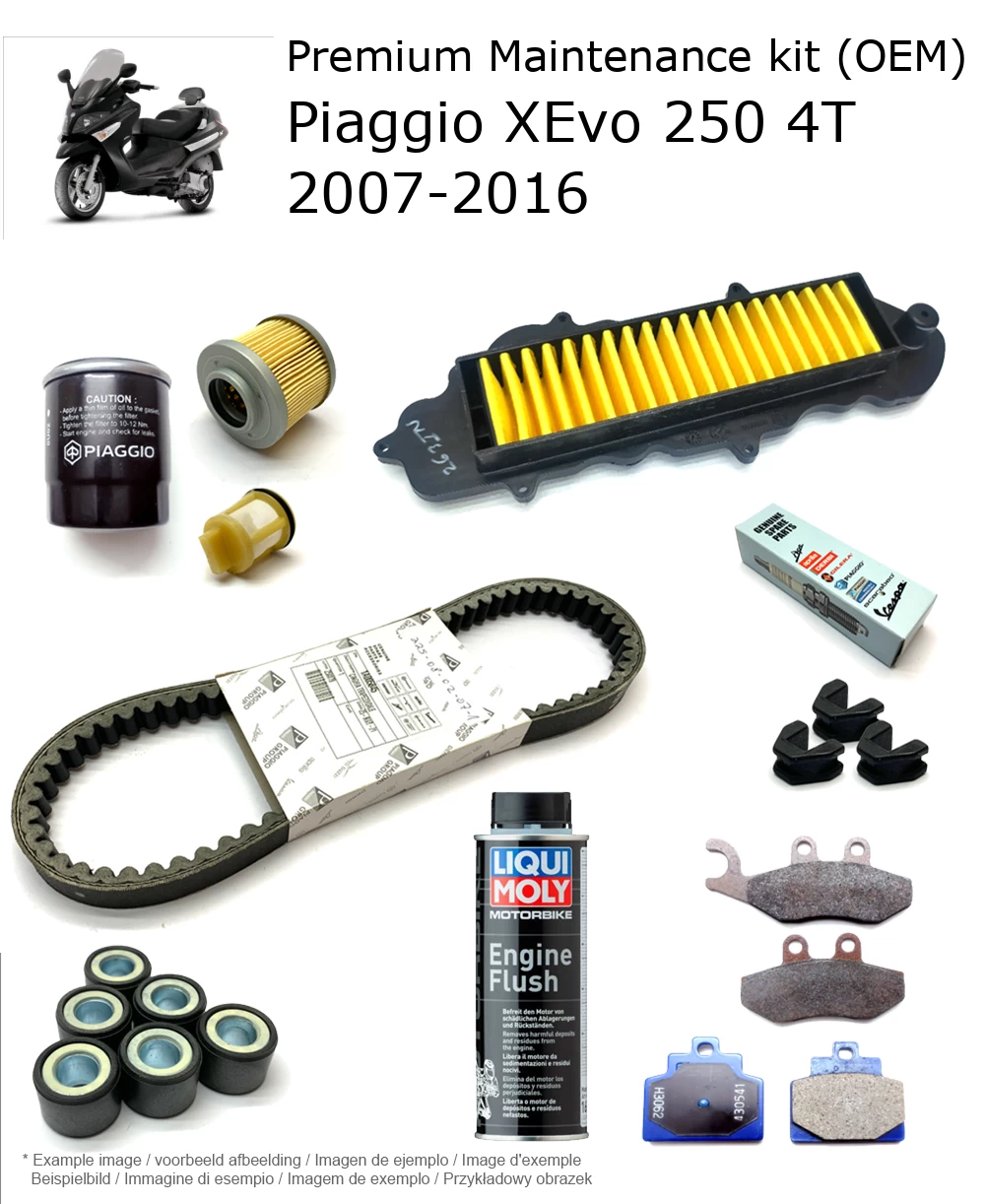 Kit de manutenção (OEM) com pastilhas de travão e aditivo Piaggio XEvo 250 4T 2007-2016