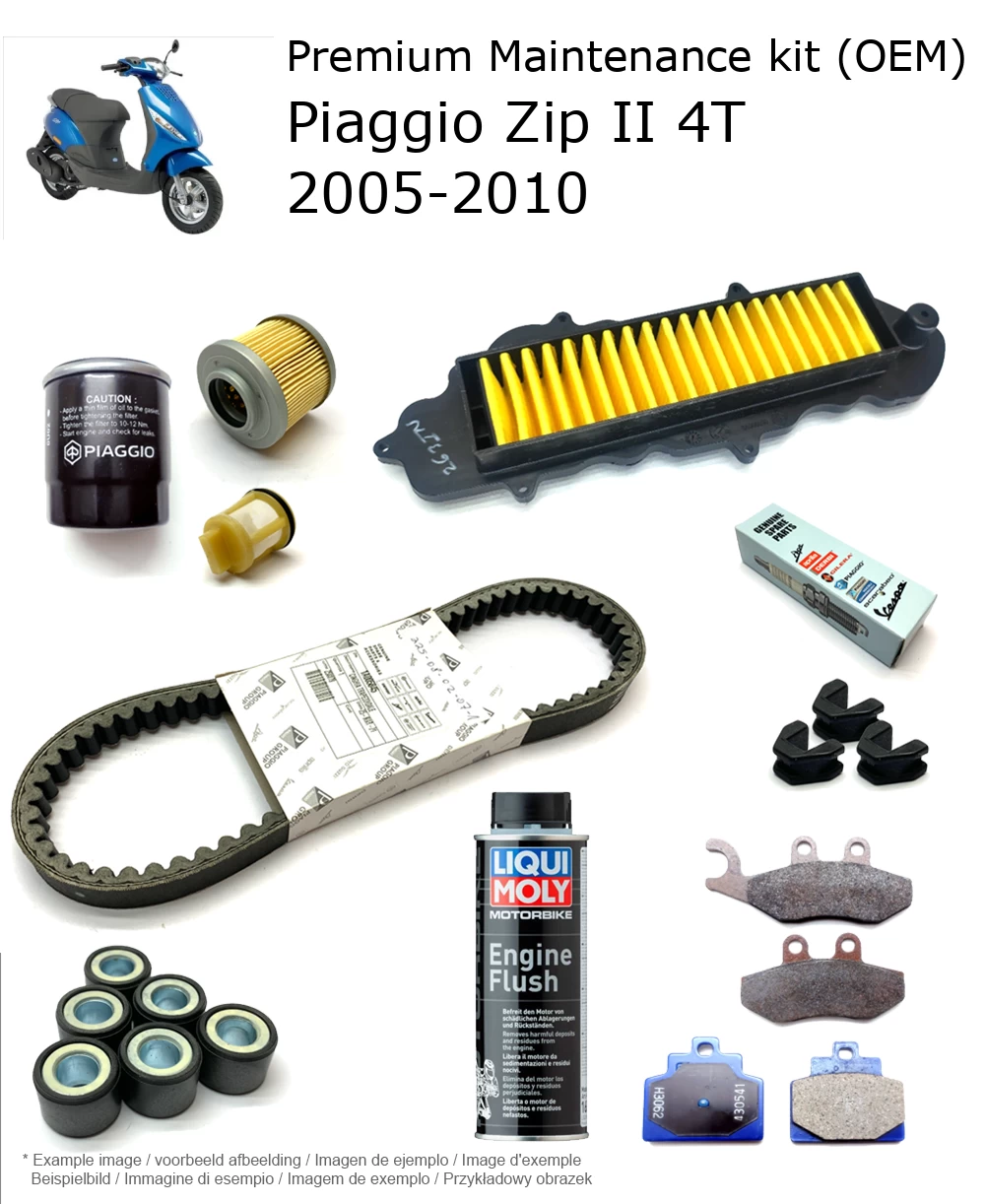 Kit de manutenção (OEM) com pastilhas de travão e aditivo Piaggio Zip II 4T 2005-2010