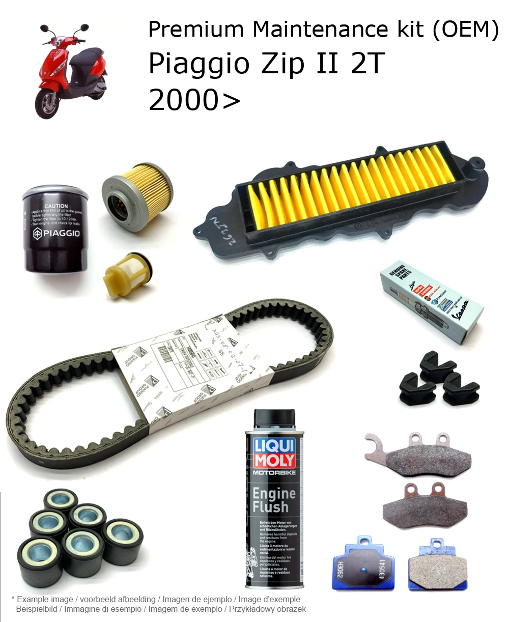 Kit de manutenção (OEM) com pastilhas de travão e aditivo Piaggio Zip II 2T 2000>