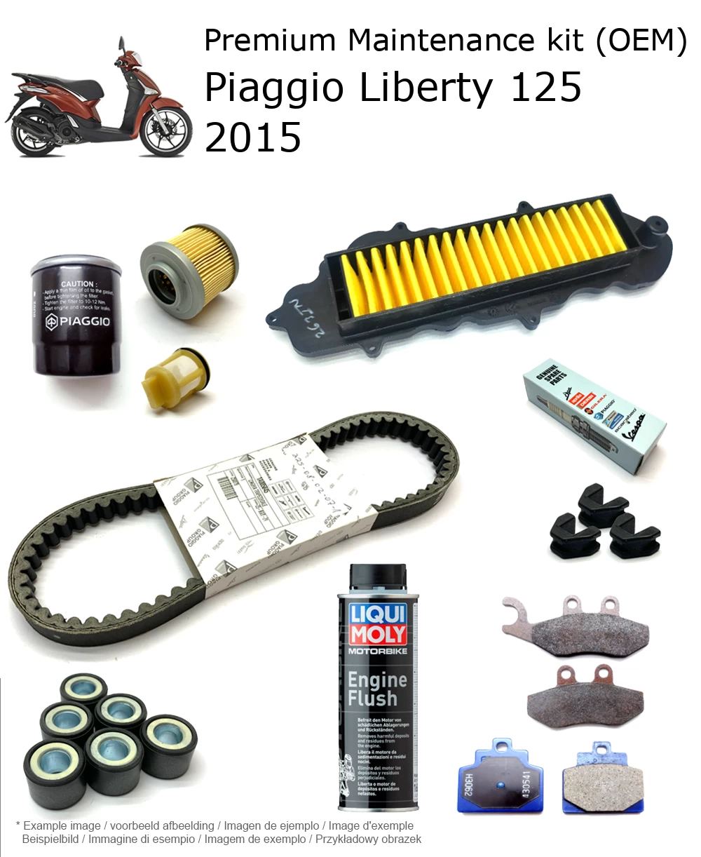 Kit de manutenção (OEM) com pastilhas de travão e aditivo Piaggio Liberty 125 2015