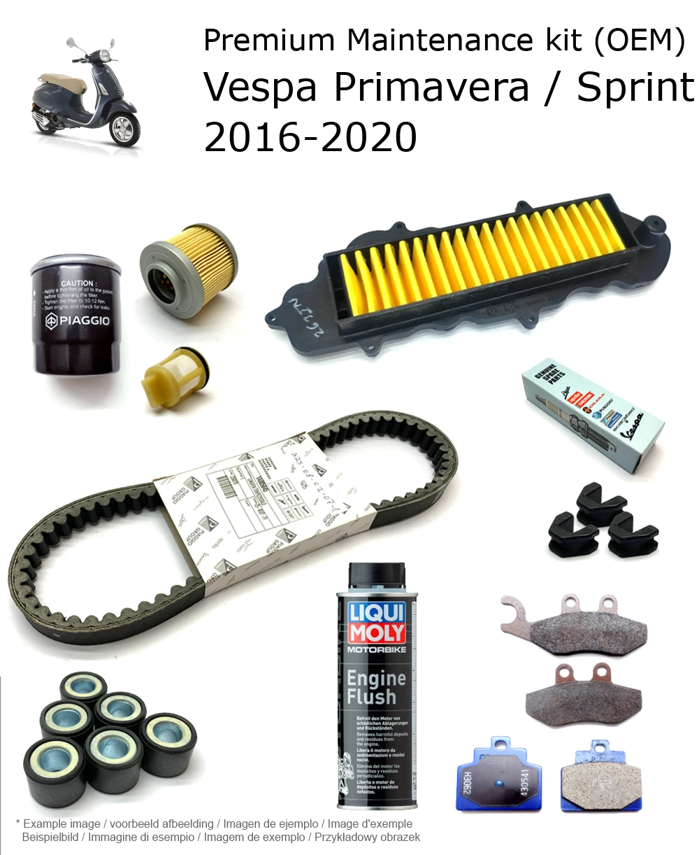 Kit de manutenção (OEM) com pastilhas de travão e aditivo Vespa Primavera / Sprint 125 ABS 4T 3V 2016-2020