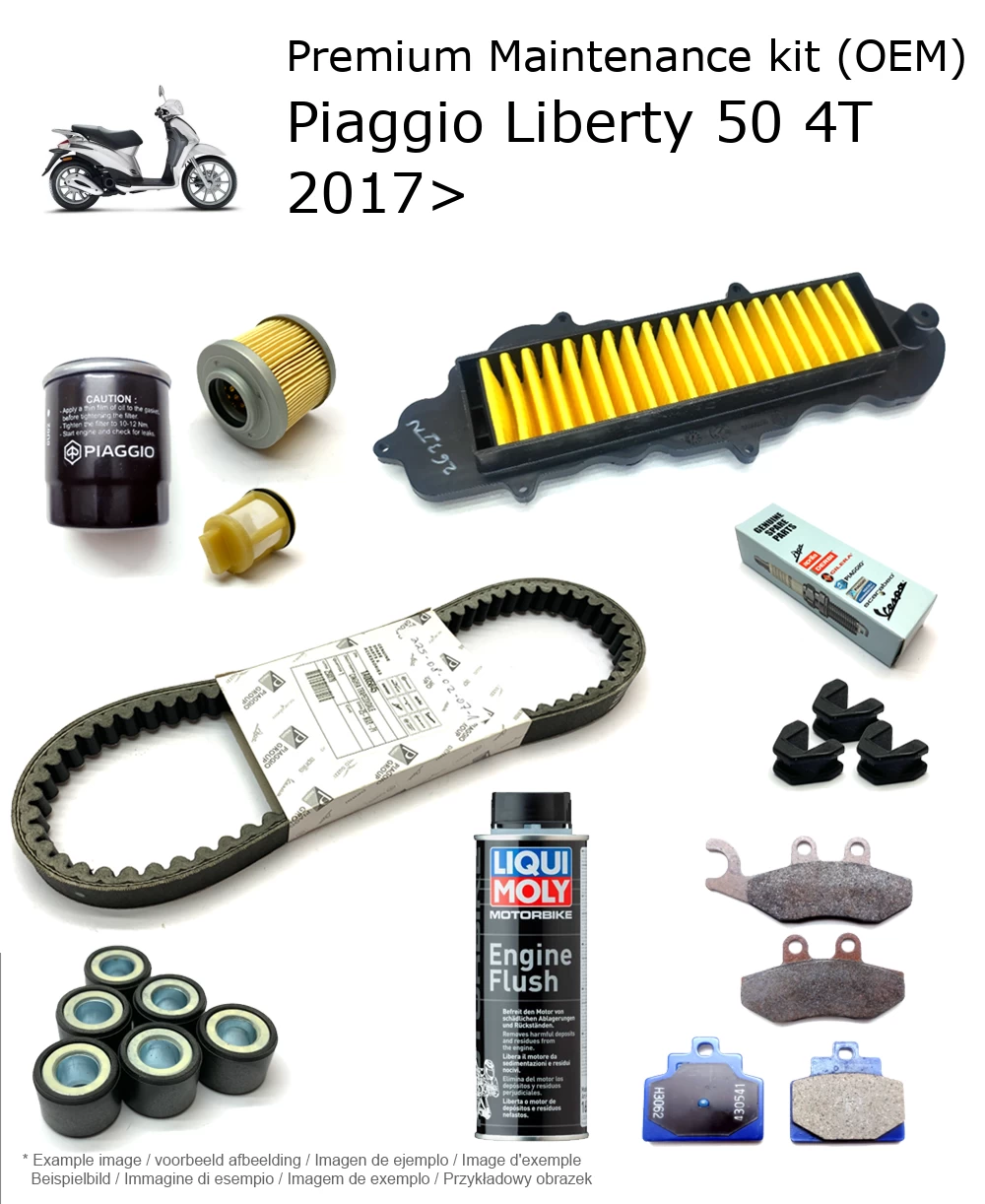 Kit de manutenção (OEM) com pastilhas de travão e aditivo Piaggio Liberty 50 4T 2017>