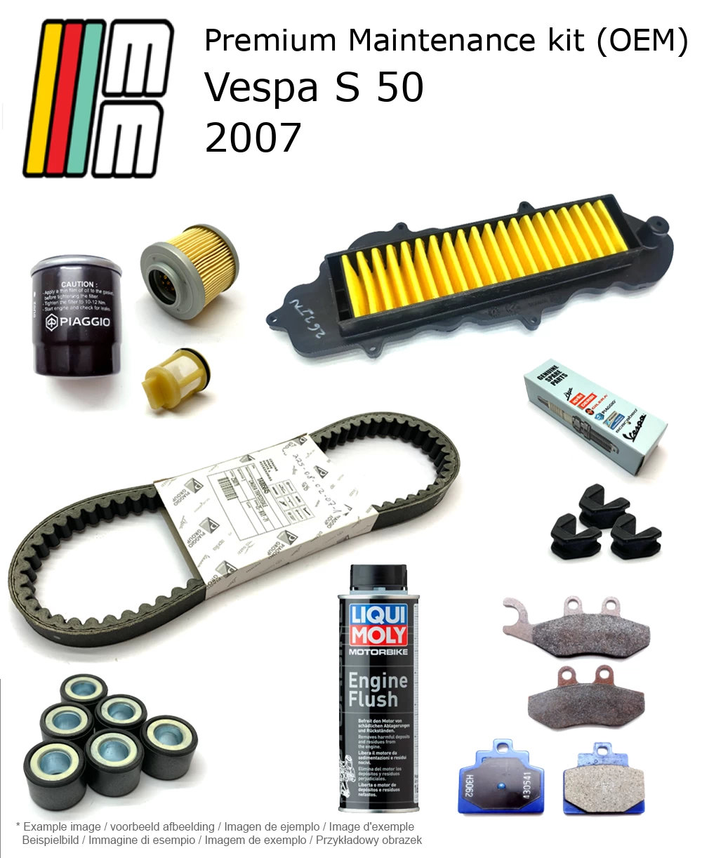 Kit de manutenção (OEM) com pastilhas de travão e aditivo Vespa S 50 2007