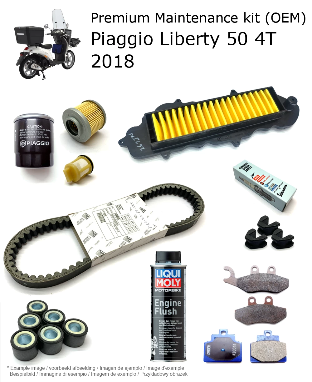 Kit de manutenção (OEM) com pastilhas de travão e aditivo Piaggio Liberty 50 4T 2018