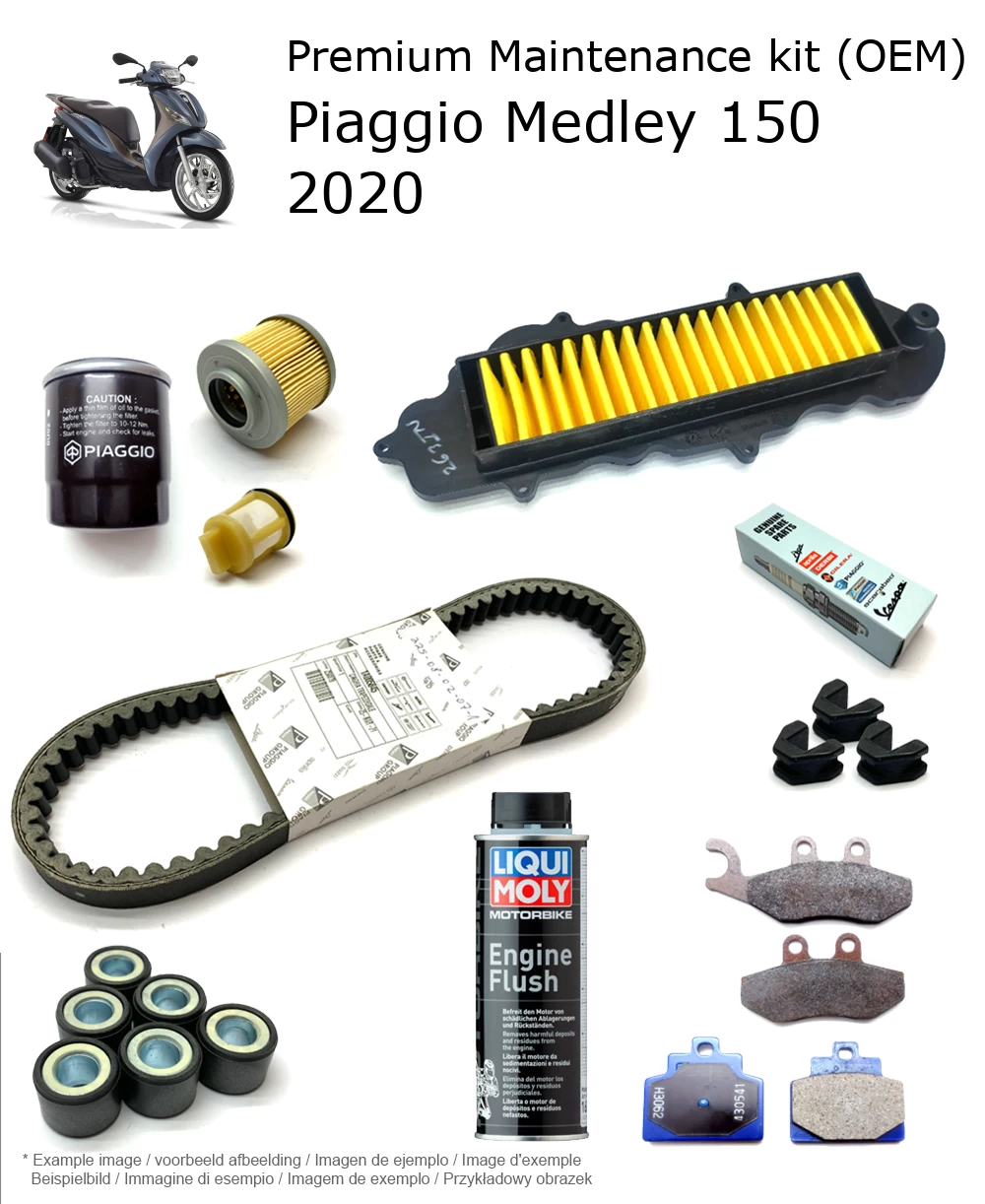 Kit de manutenção (OEM) com pastilhas de travão e aditivo Piaggio Medley 150 2020