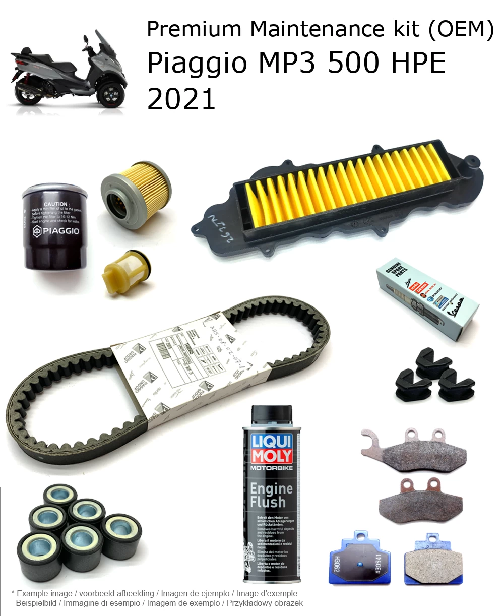 Kit de manutenção (OEM) com pastilhas de travão e aditivo Piaggio MP3 500 HPE 2021