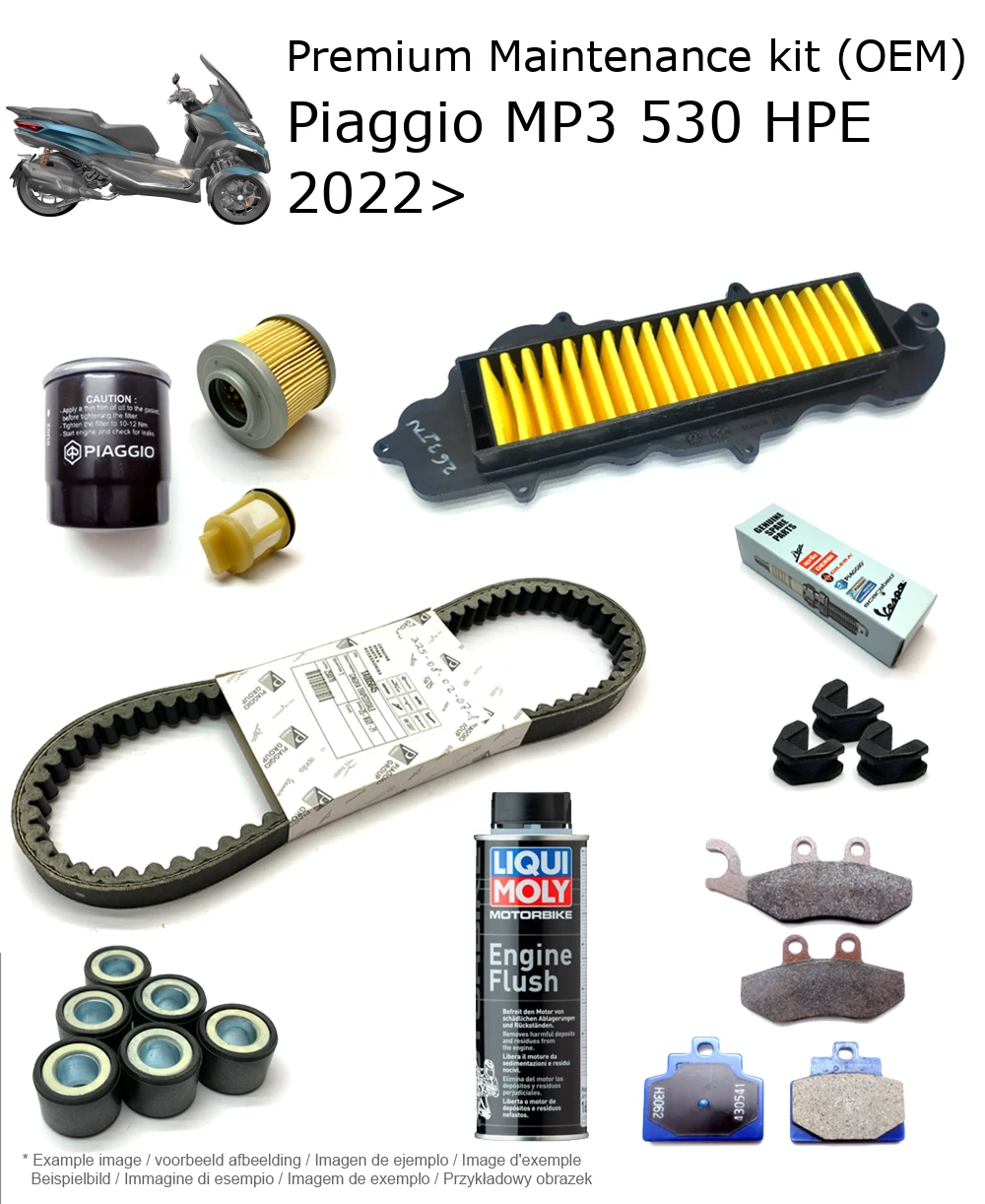 Kit de manutenção (OEM) com pastilhas de travão e aditivo Piaggio MP3 530 HPE 2022>