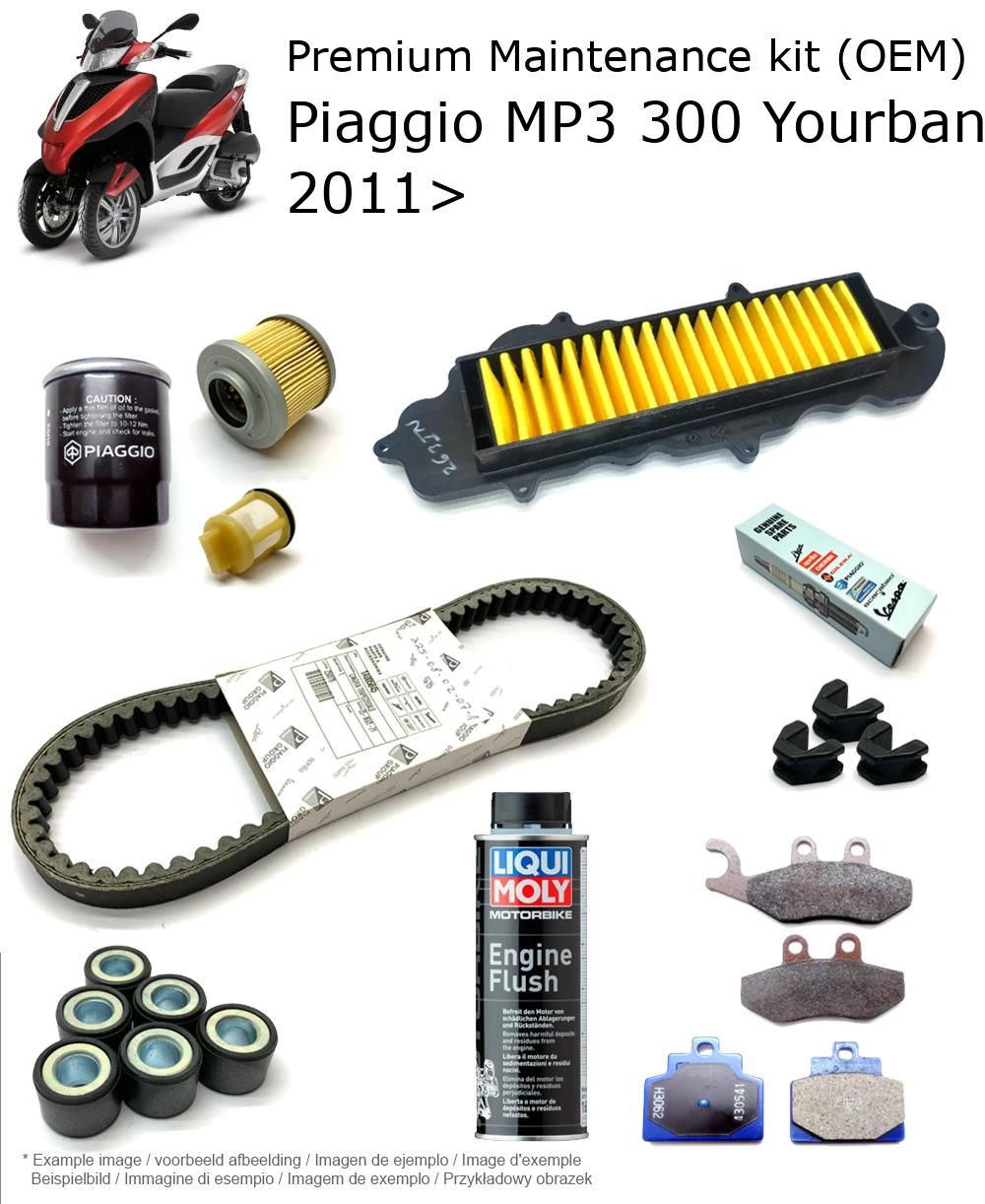 Kit de manutenção (OEM) com pastilhas de travão e aditivo Piaggio MP3 300 Yourban 2011>