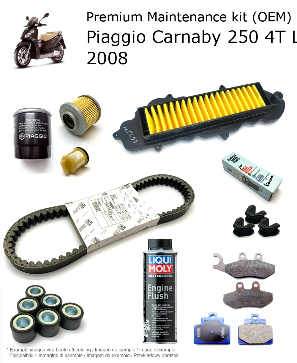 Kit de manutenção (OEM) com pastilhas de travão e aditivo Piaggio Carnaby 250 4T LC 2008