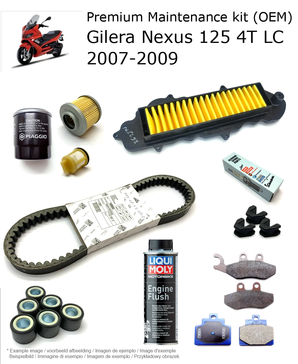 Kit de manutenção (OEM) com pastilhas de travão e aditivo Gilera Nexus 125 4T LC 2007-2009