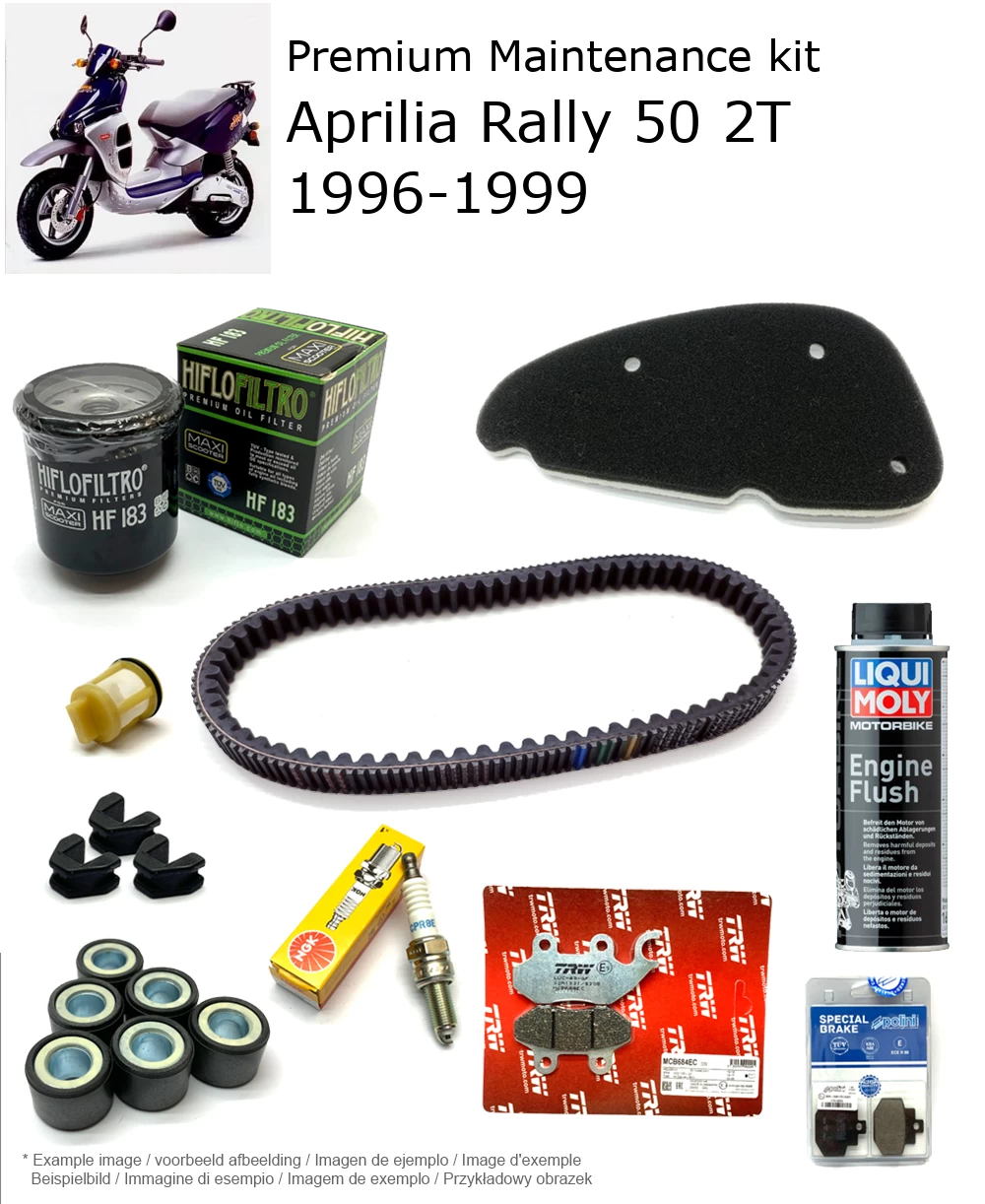 Kit de manutenção com pastilhas de travão e aditivo Aprilia Rally 50 2T 1996-1999