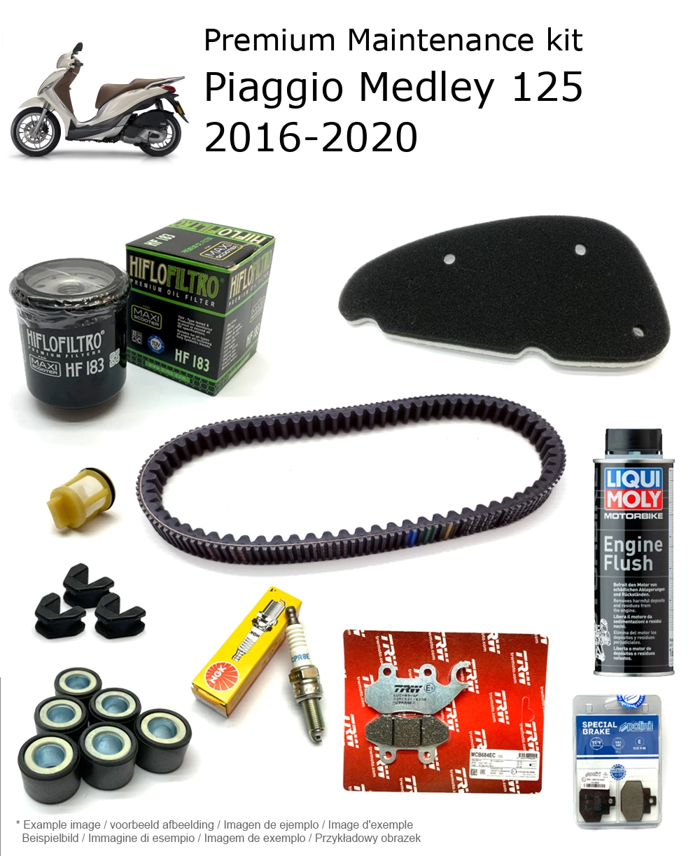 Kit de manutenção com pastilhas de travão e aditivo Piaggio Medley 125 2016-2020