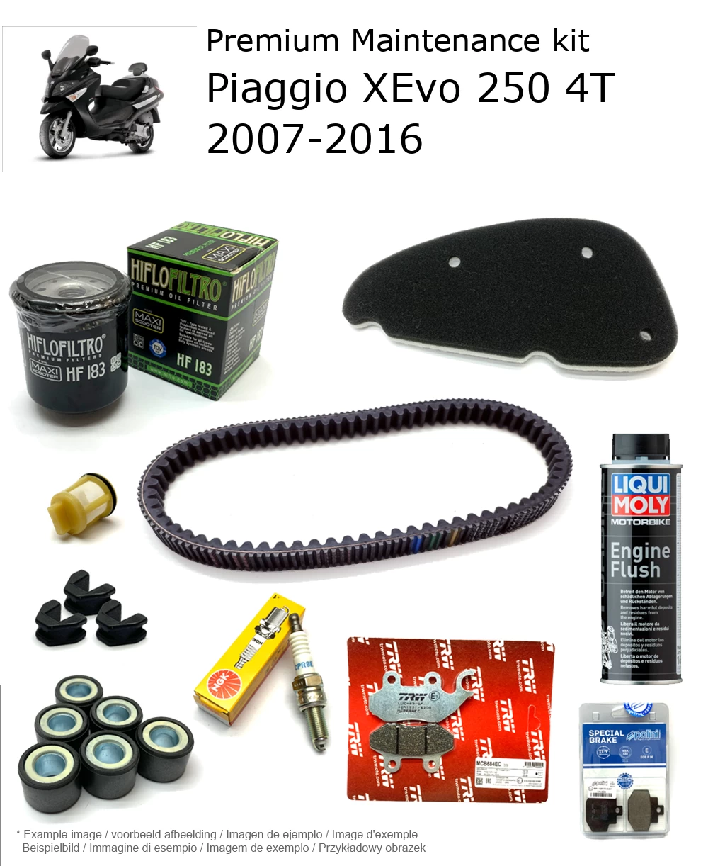 Kit de manutenção com pastilhas de travão e aditivo Piaggio XEvo 250 4T 2007-2016