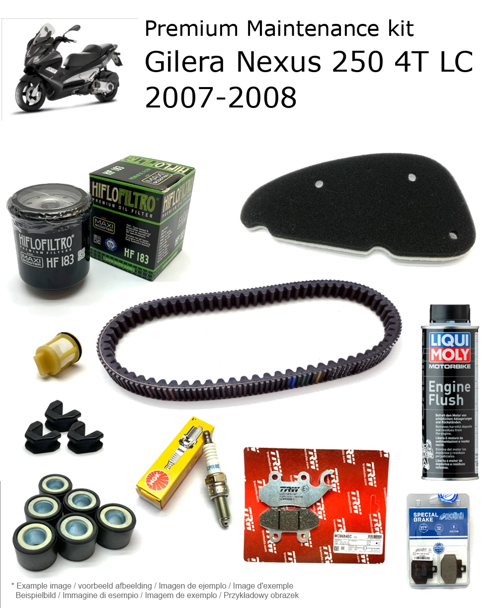 Kit de manutenção com pastilhas de travão e aditivo Gilera Nexus 250 4T LC 2007-2008