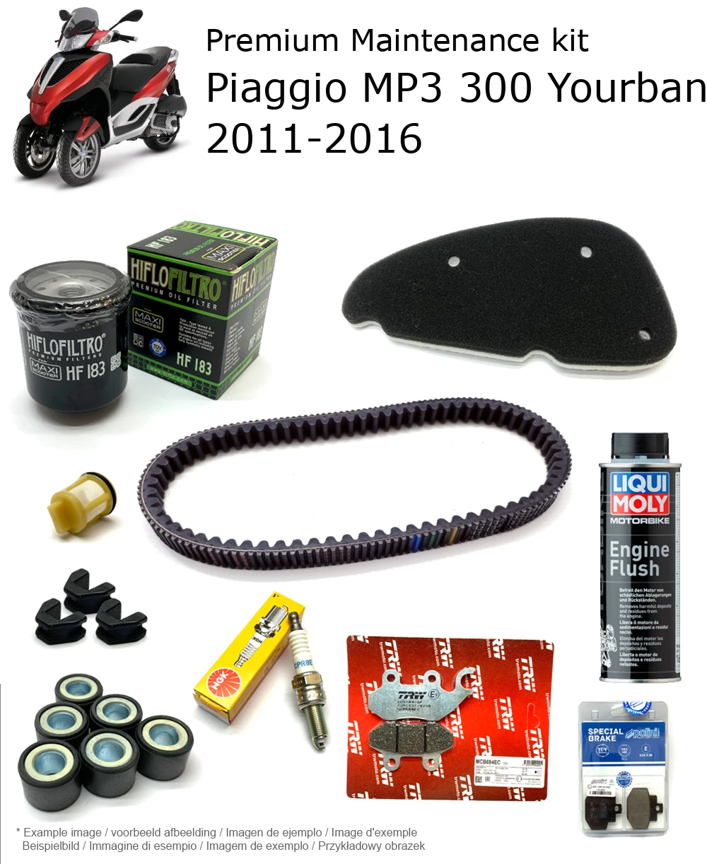 Kit de manutenção com pastilhas de travão e aditivo Piaggio MP3 300 Yourban 2011-2016