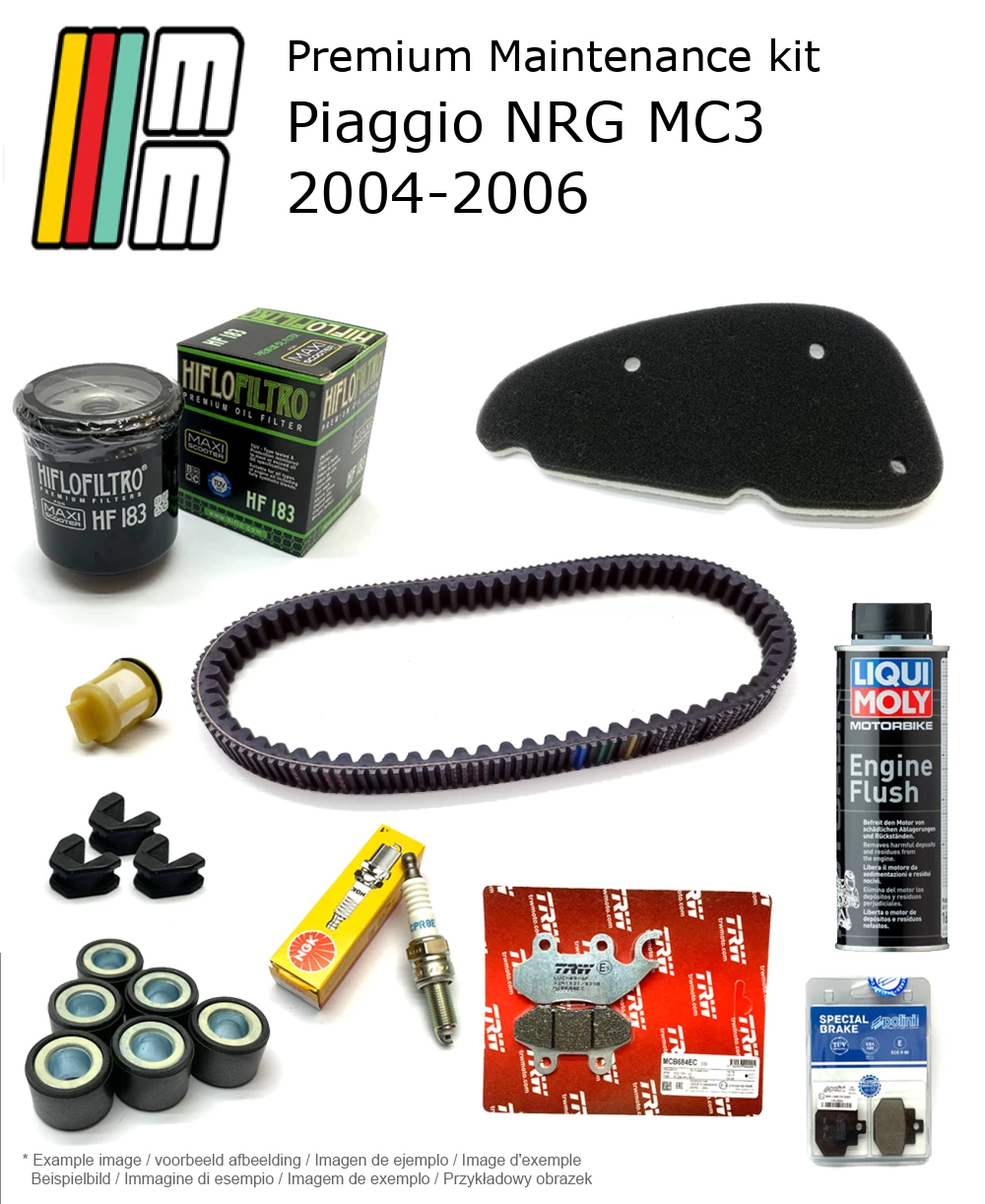 Kit de manutenção com pastilhas de travão e aditivo Piaggio NRG MC3 2004-2006