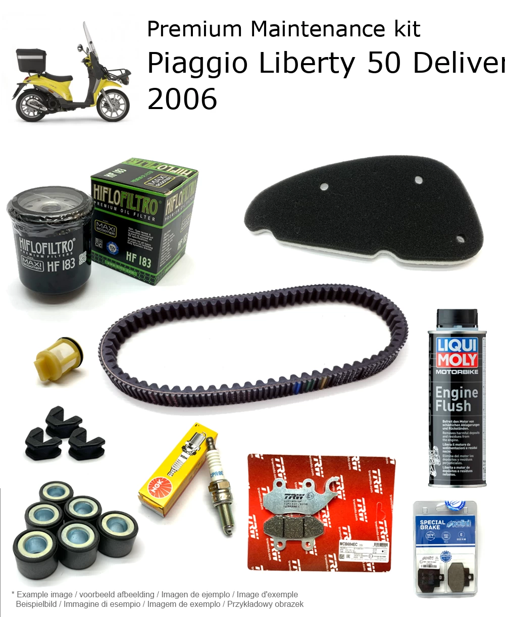 Kit de manutenção com pastilhas de travão e aditivo Piaggio Liberty 50 Delivery 4T 2V 2006