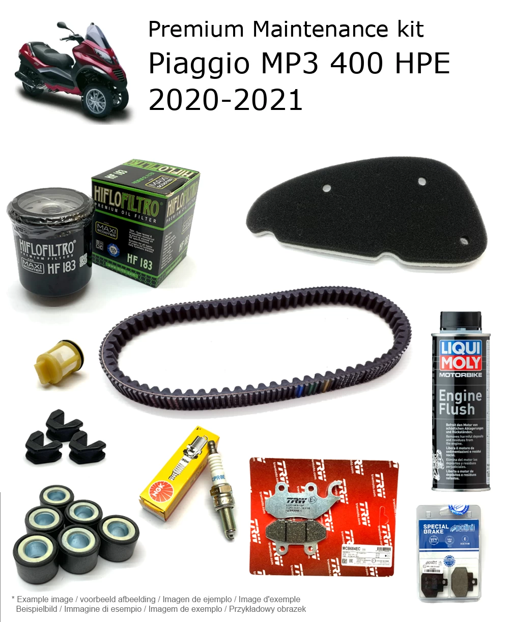 Kit de manutenção com pastilhas de travão e aditivo Piaggio MP3 400 HPE 2020-2021