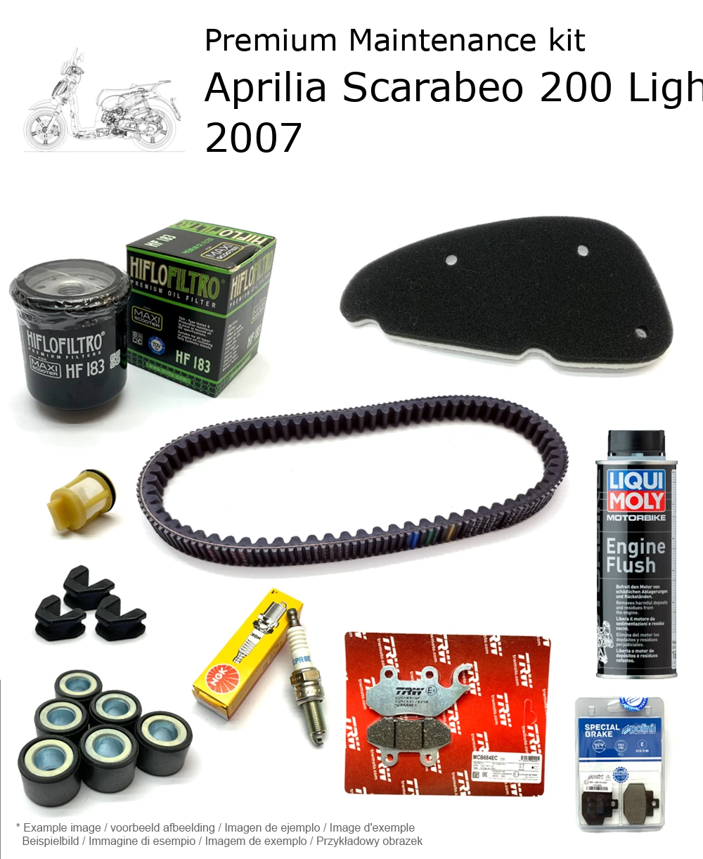 Kit de manutenção com pastilhas de travão e aditivo Aprilia Scarabeo 200 Light 4T 2007