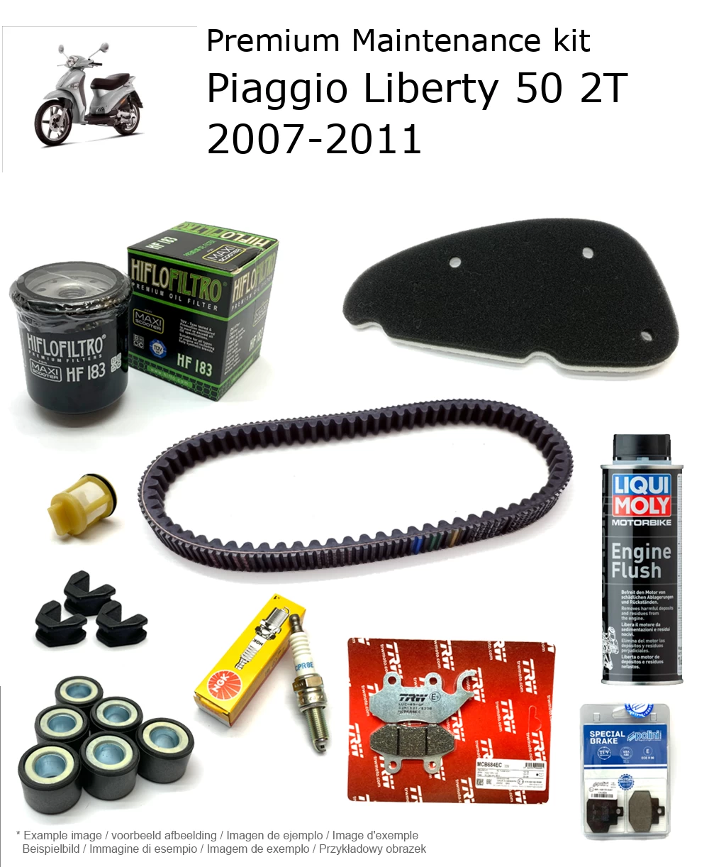 Kit de manutenção com pastilhas de travão e aditivo Piaggio Liberty 50 2T 2007-2011