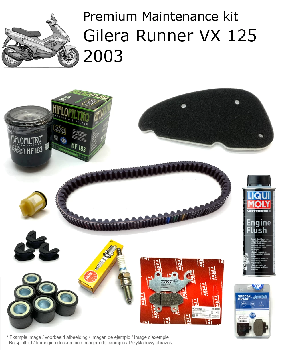 Kit de manutenção com pastilhas de travão e aditivo Gilera Runner VX 125 2003