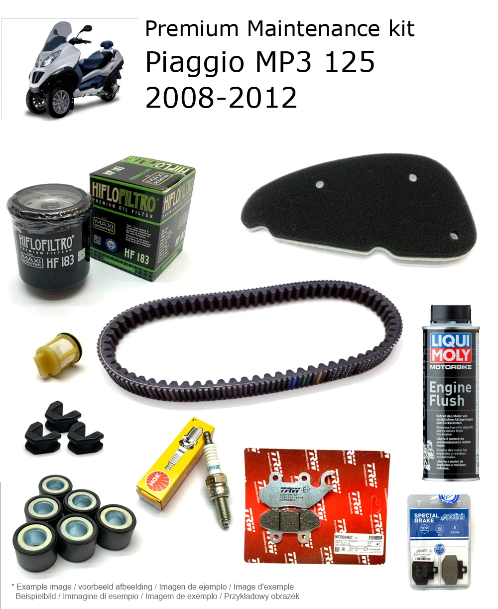 Kit de manutenção com pastilhas de travão e aditivo Piaggio MP3 125 2008-2012