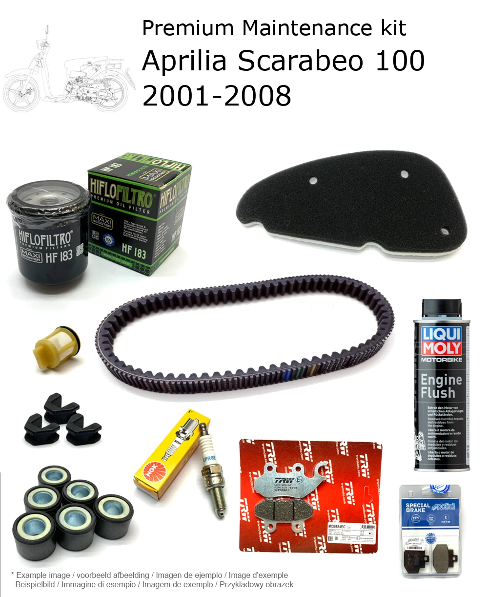 Kit de manutenção com pastilhas de travão e aditivo Aprilia Scarabeo 100 2001-2008
