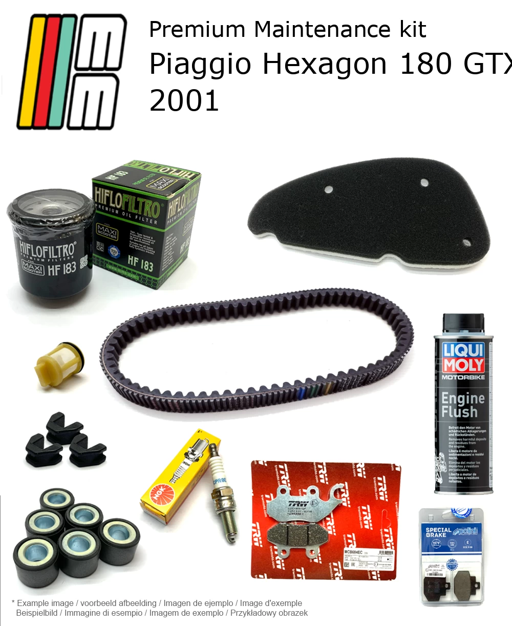 Kit de manutenção com pastilhas de travão e aditivo Piaggio Hexagon 180 GTX Super 4T 2001