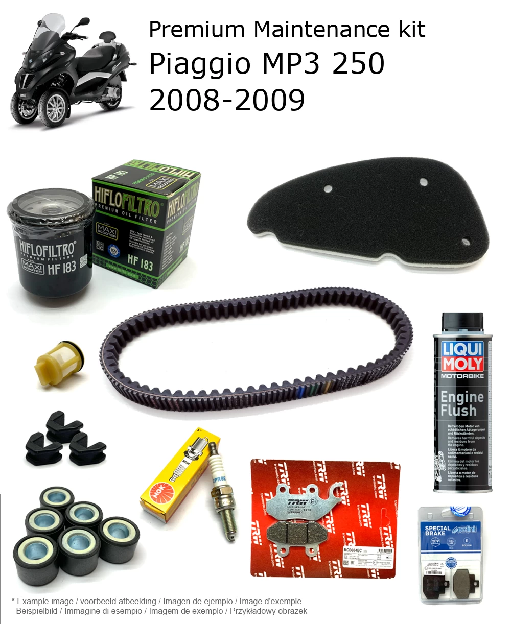 Kit de manutenção com pastilhas de travão e aditivo Piaggio MP3 250 2008-2009