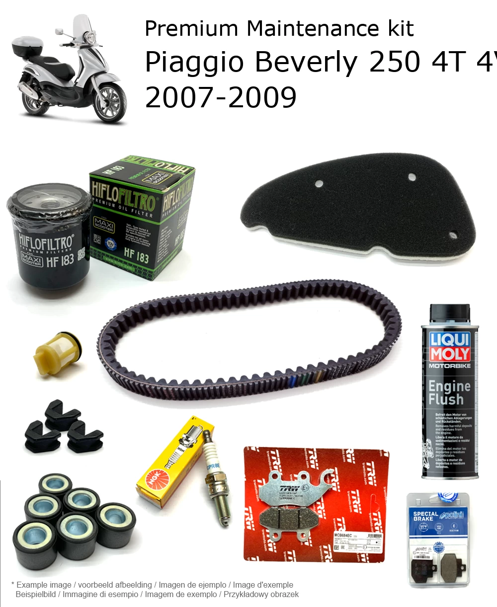 Kit de manutenção com pastilhas de travão e aditivo Piaggio Beverly 250 4T 4V 2007-2009