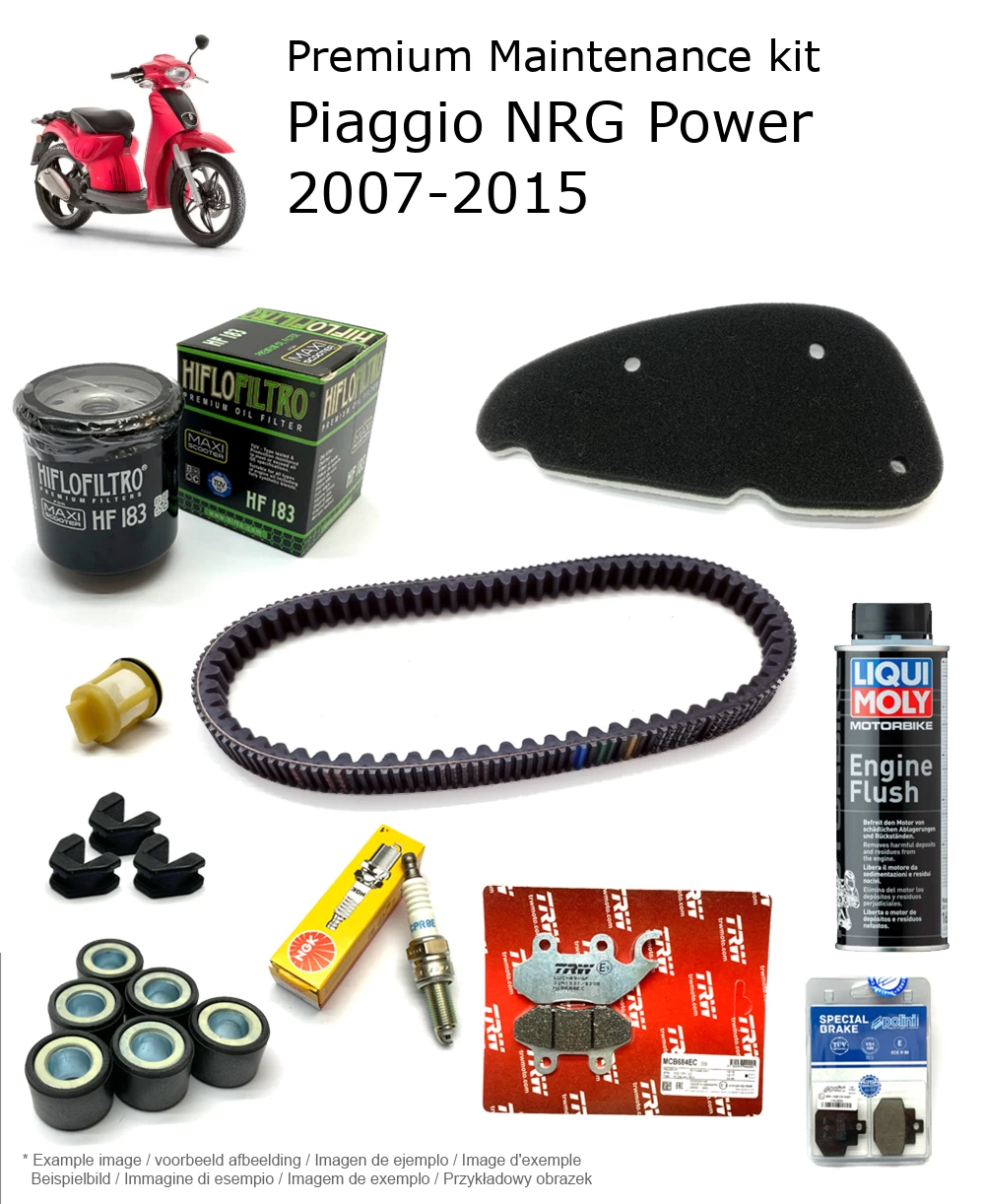 Kit de manutenção com pastilhas de travão e aditivo Piaggio NRG Power 2007-2015