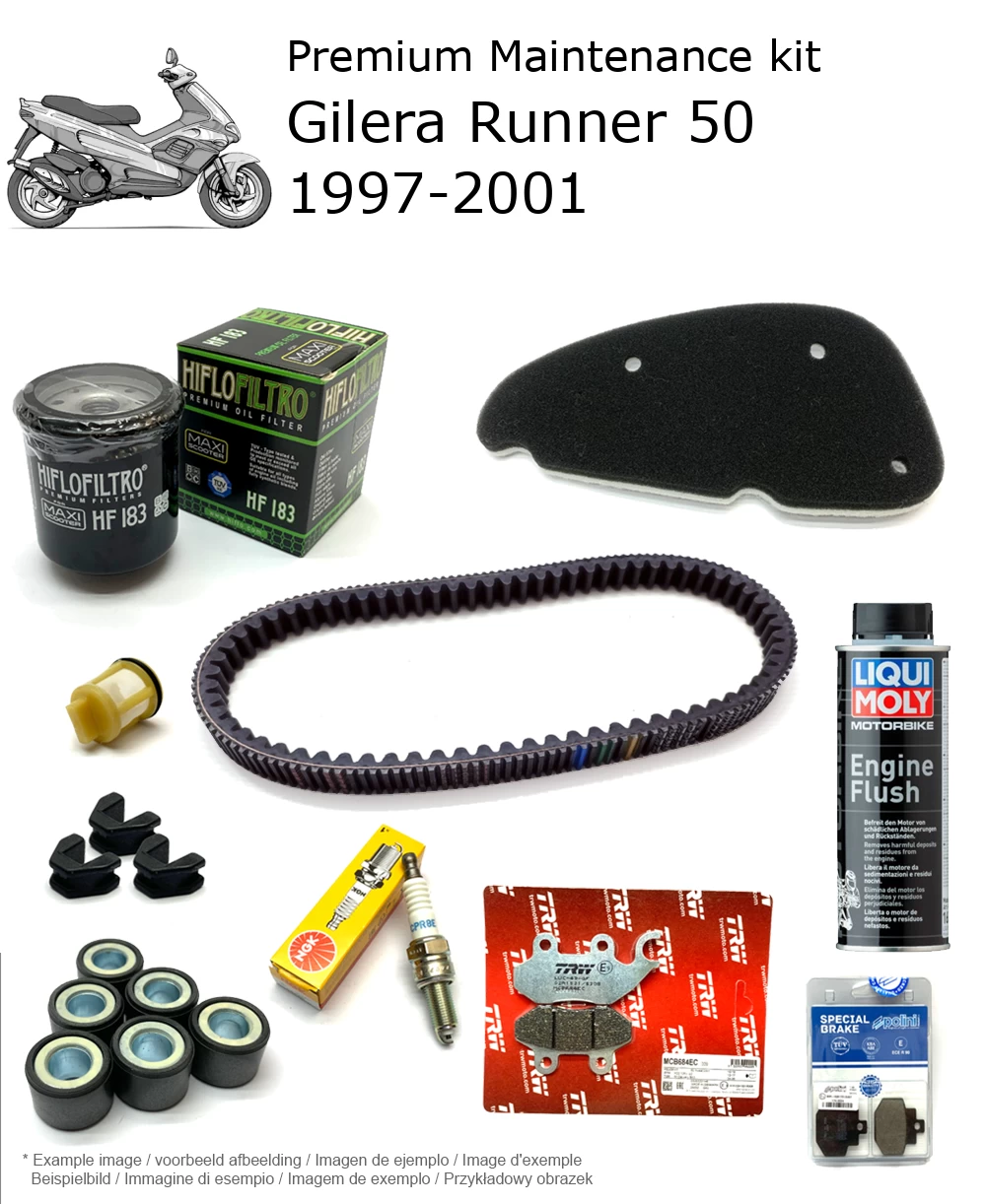 Kit de manutenção com pastilhas de travão e aditivo Gilera Runner 50 1997-2001