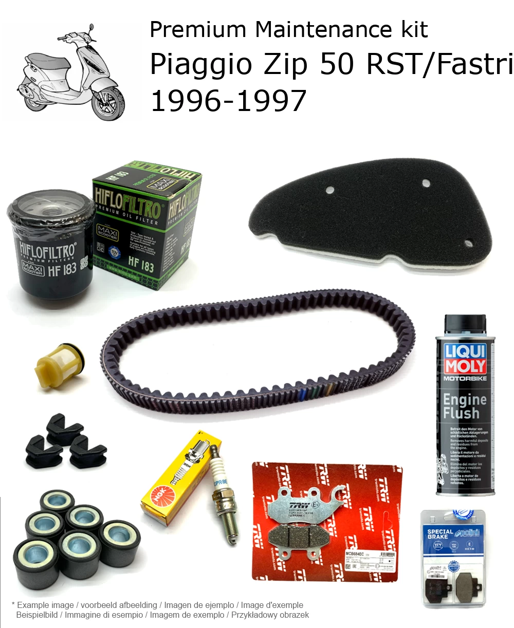 Kit de manutenção com pastilhas de travão e aditivo Piaggio Zip 50 RST/Fastrider 1996-1997