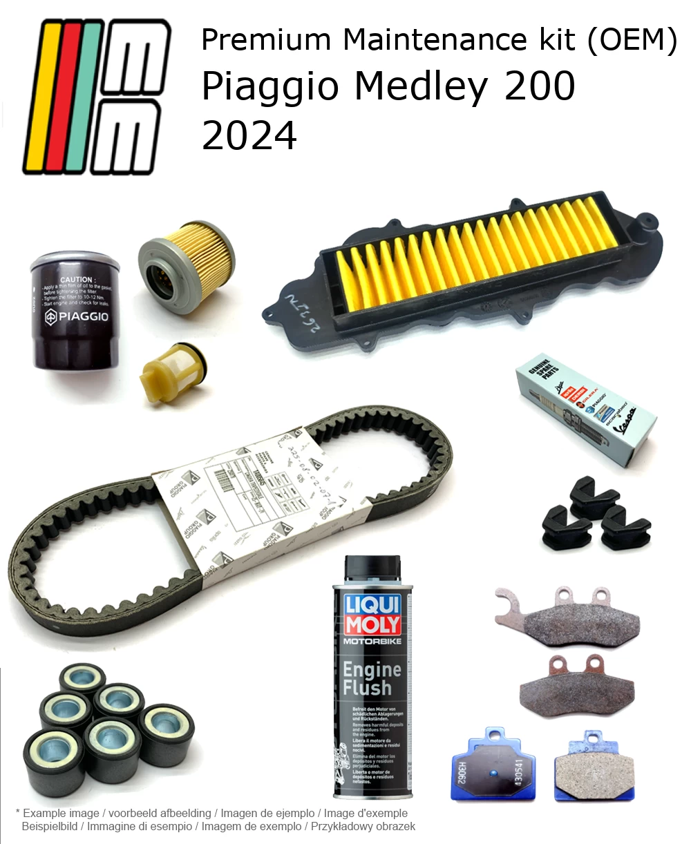 Kit de manutenção (OEM) com pastilhas de travão e aditivo Piaggio Medley 200 2024