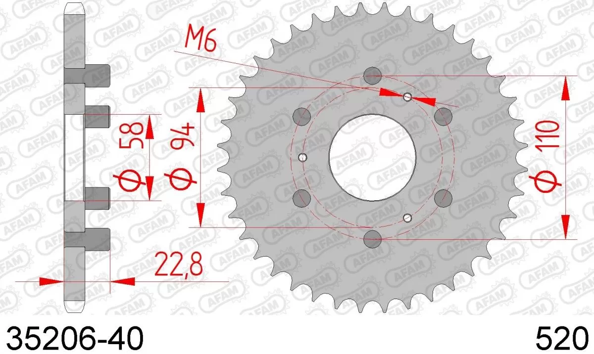 AFAM Piñón Trasero Acero 40T - 520