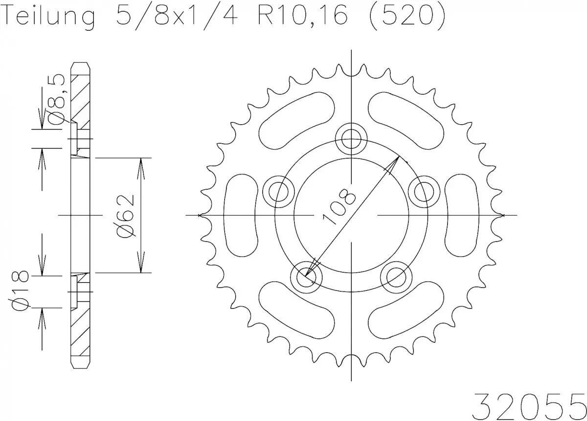 Esjot Kettenrad 520 38Z Stahl 50-32055-38