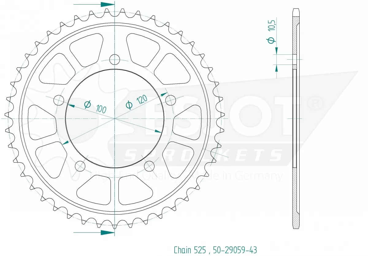 Esjot Kettenrad Hinten 525 43T 50-29059-43