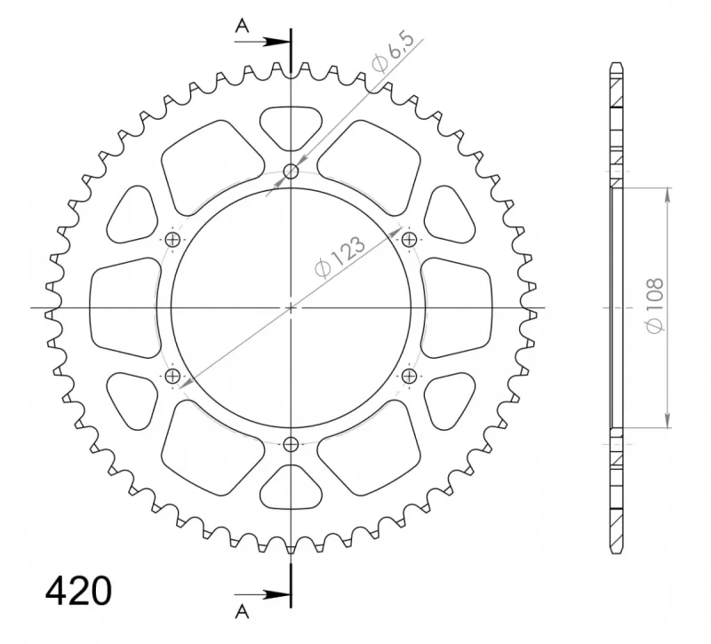 REAR ALU 53T, RED, 420
