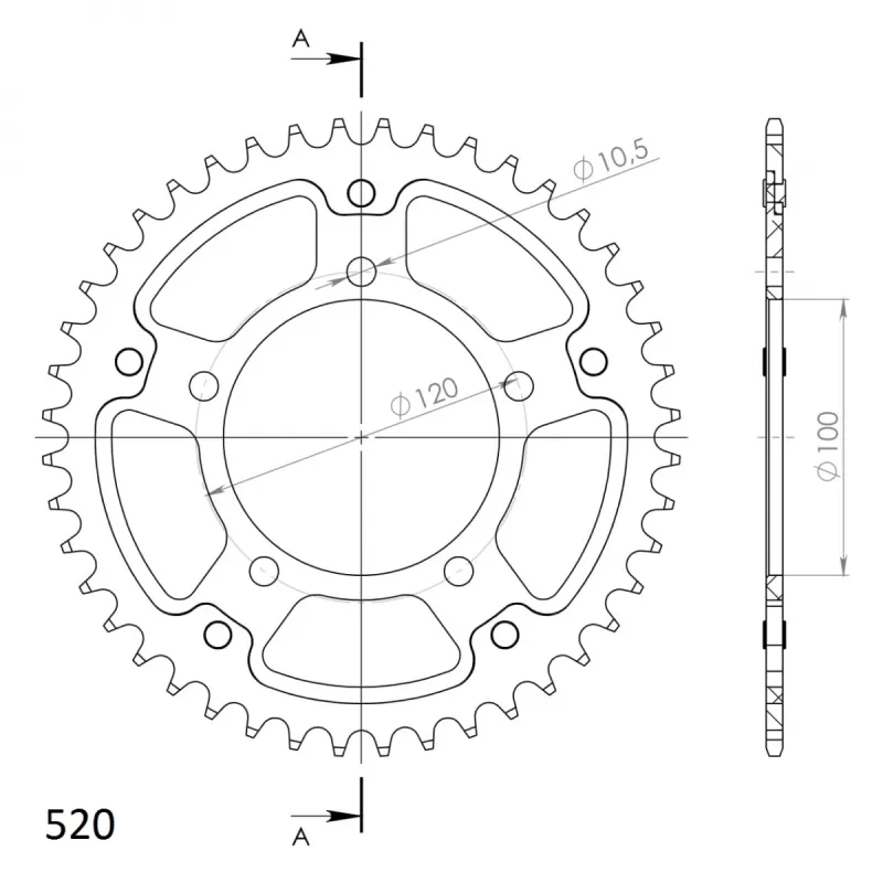 REAR ALU 44T, BLACK, 520