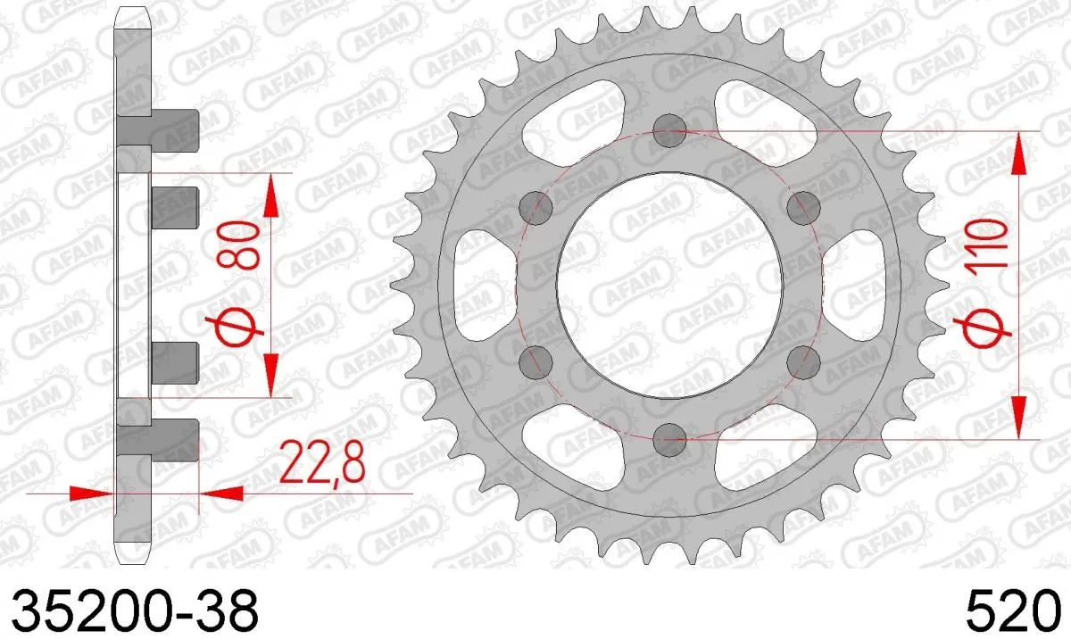 AFAM Piñón trasero Acero 38T - 520