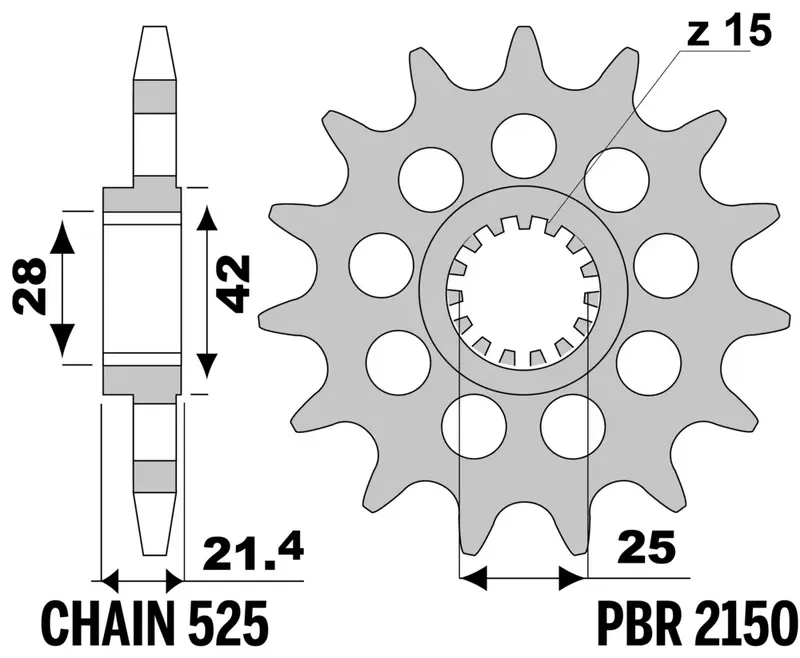 Piñón PBR acero estándar 2150 - 525