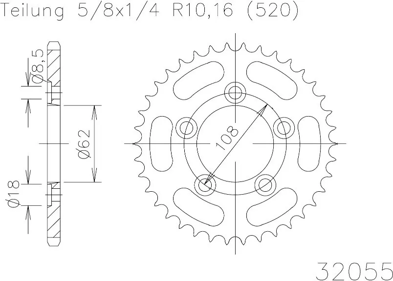 Esjot Ritzel hinten Stahl 39T - 520